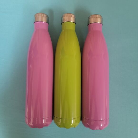 Lot Of 3 HD Designs Stainless Steel Water Bottles 12.5" Tall Green Pink New - Picture 2 of 4